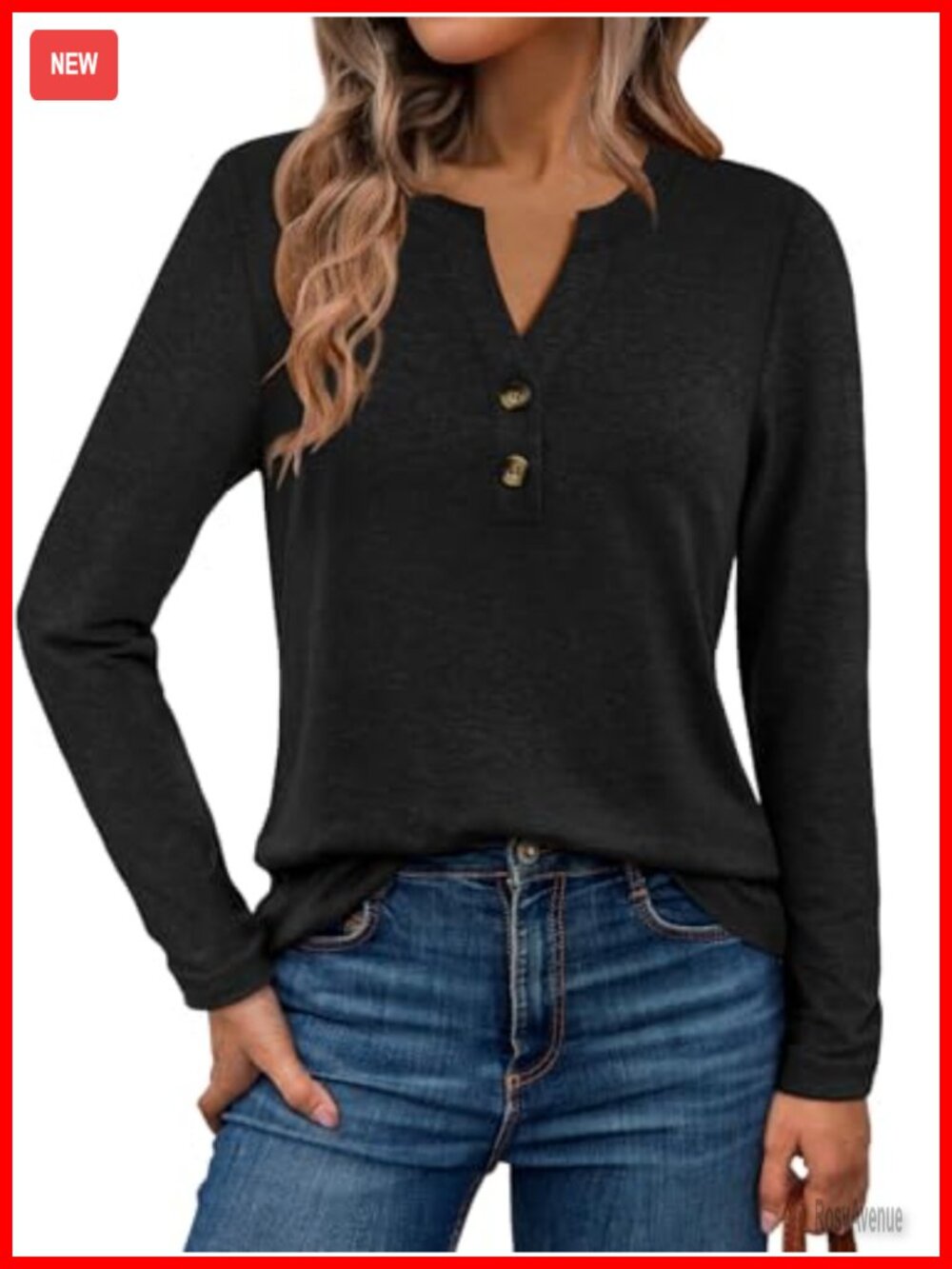 Womens Henley V Neck Long Sleeve Shirt Button Neck Blouse